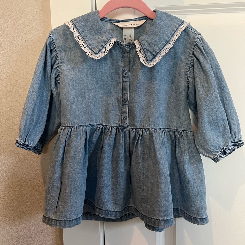 H&M Kids Light Blue Denim Blouse with Lace Collar
